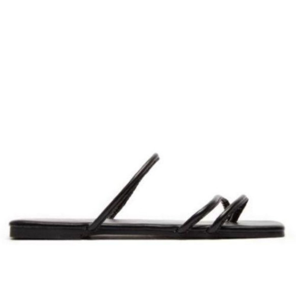 Black Square Toe Strappy Slide Sandals - Picture 5 of 6